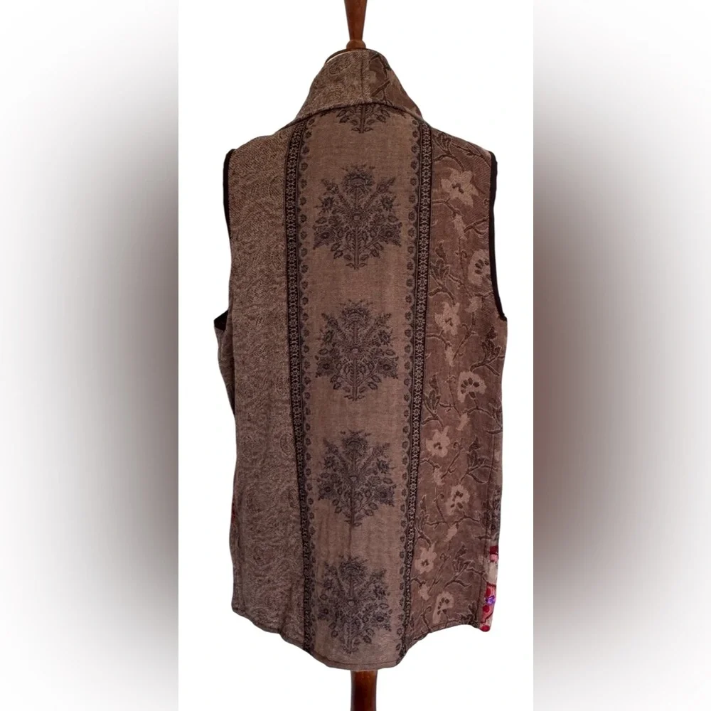 Anu Bohemian Brown Patchwork Draped Sleeveless Boho Vest Cardigan Size Medium - Picture 4 of 8